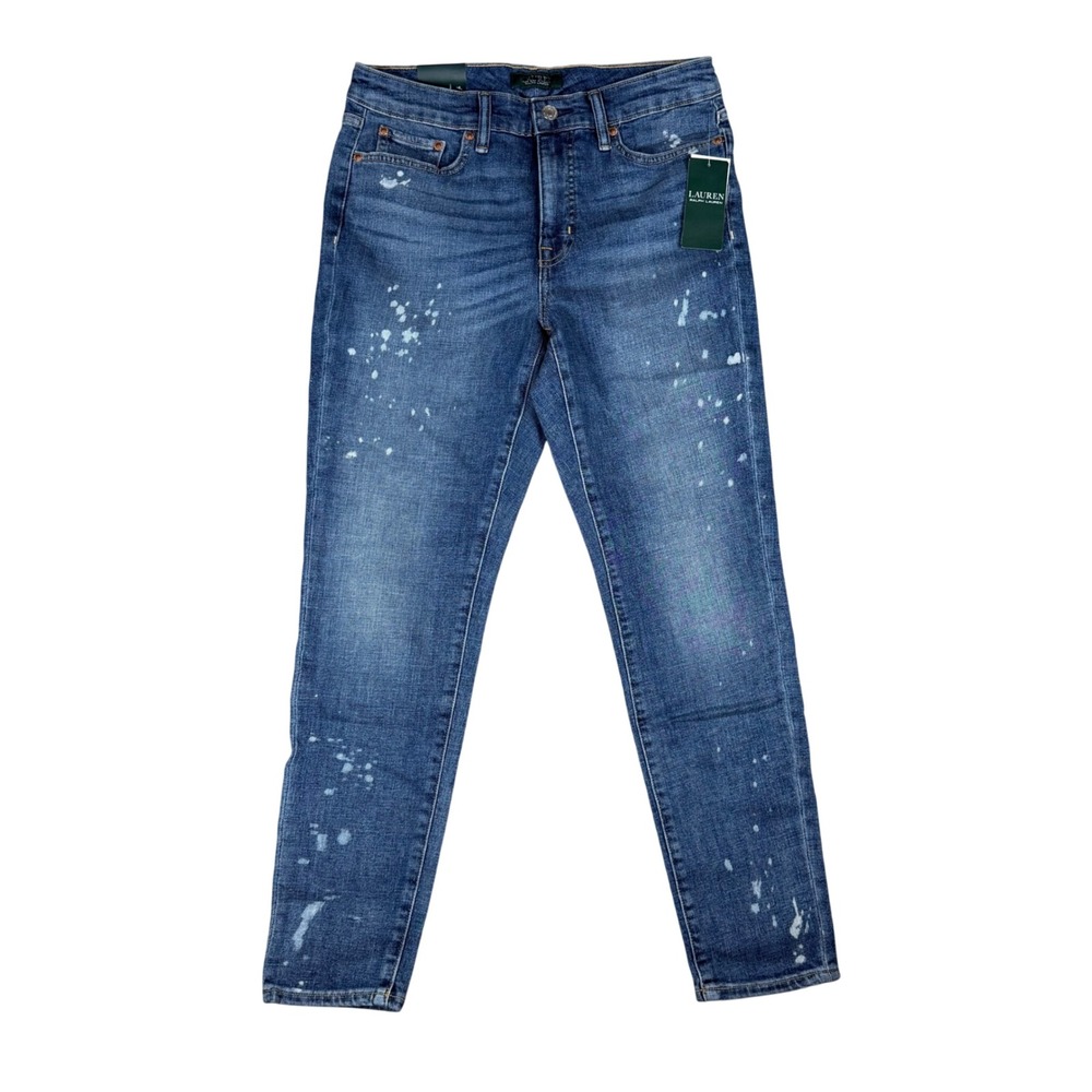 Lauren Ralph Lauren Premier Skinny Ankle Jeans Blue Splatter Wash Size 8 NWT